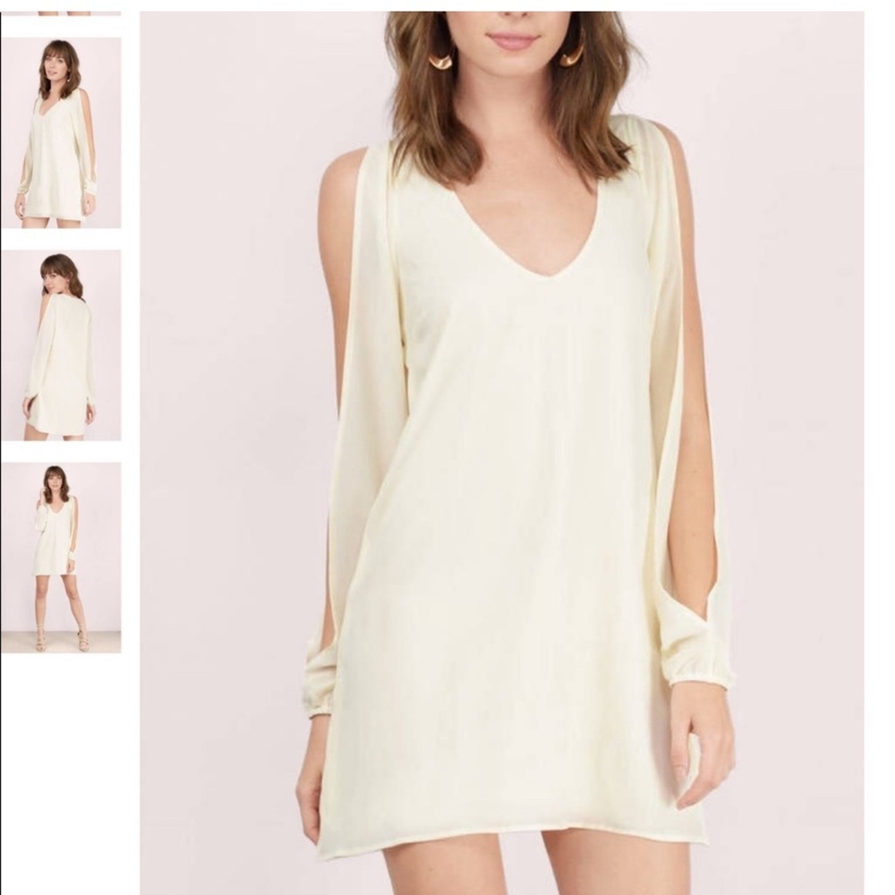 Cream V-Neck Long Sleeve Dress